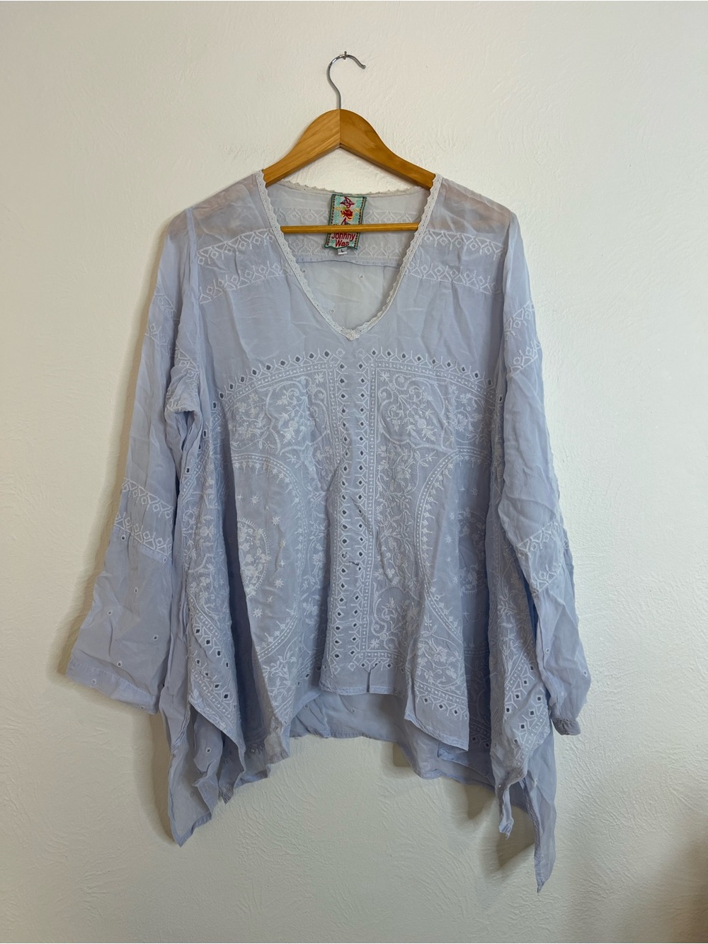 Johnny Was Eyelet Embroidered V-Neck Tunic size Large
